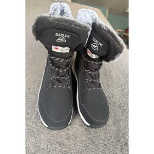 EARLDE Mens Black Snow Boots 3M Thinsulate Faux Fur Lined Winter Shoes Size 10.5